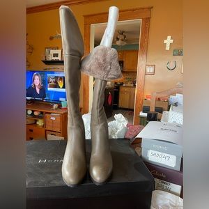 H by Halston Leather Over the Knee Boots w/Faux Fur